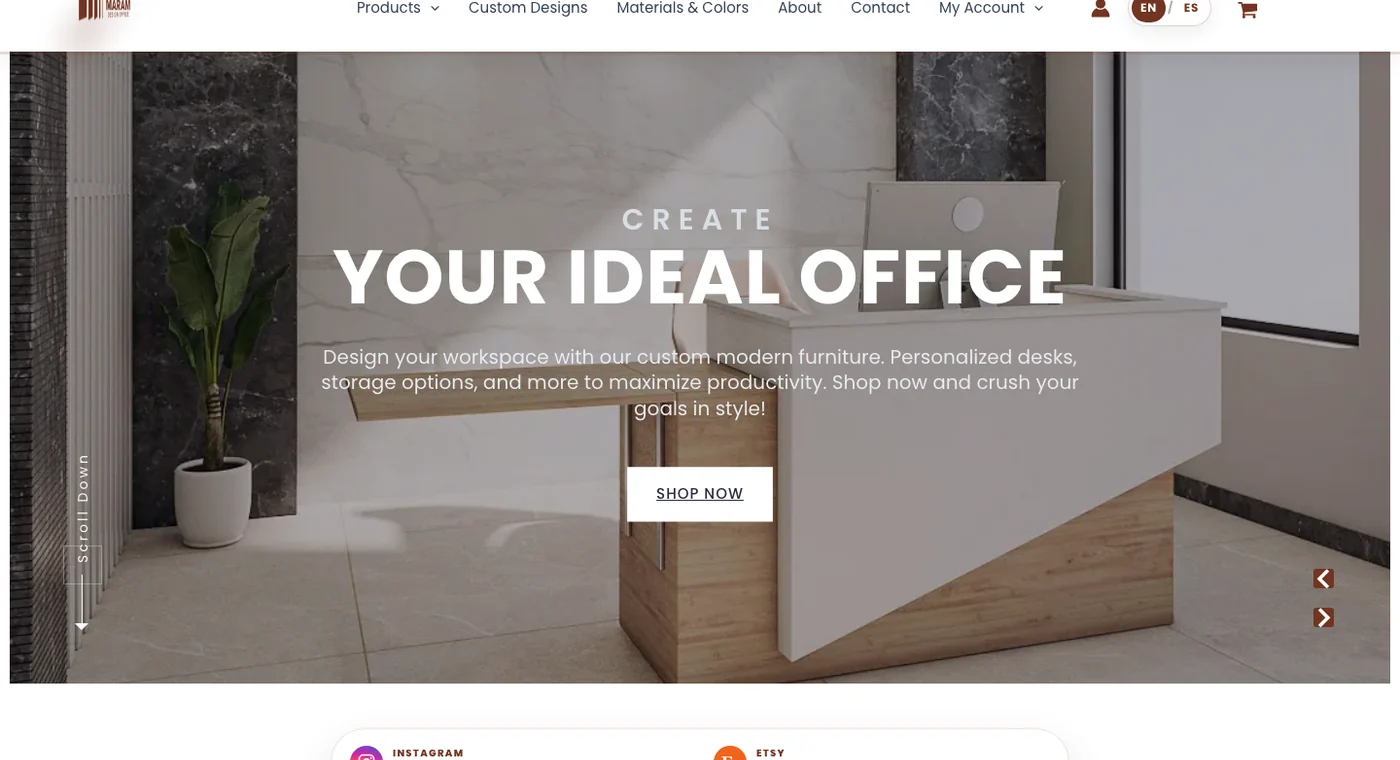 Maram Design Office custom furniture website homepage preview