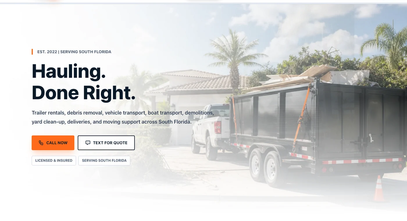 Seahawk Solutions LLC hauling service website homepage preview