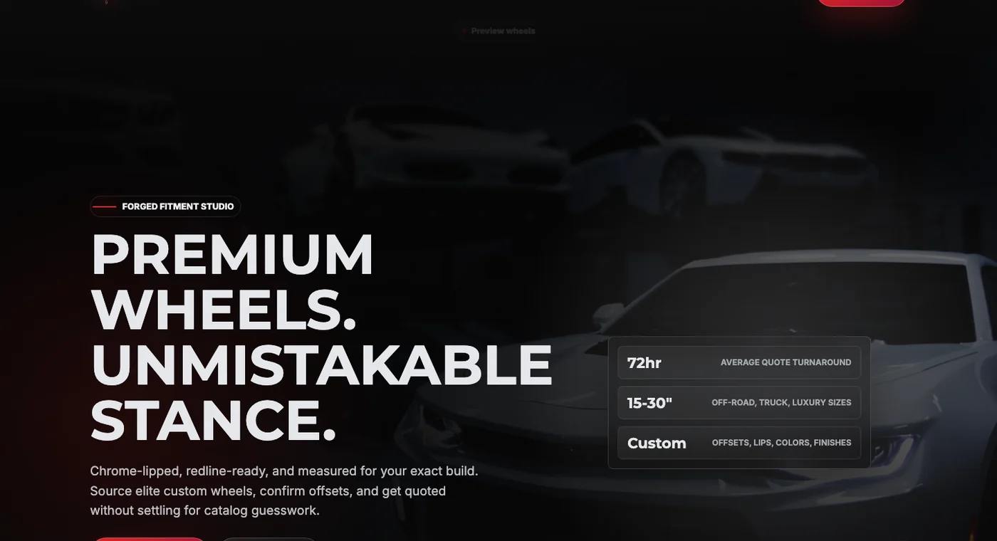 TracForged LLC premium wheels website homepage preview