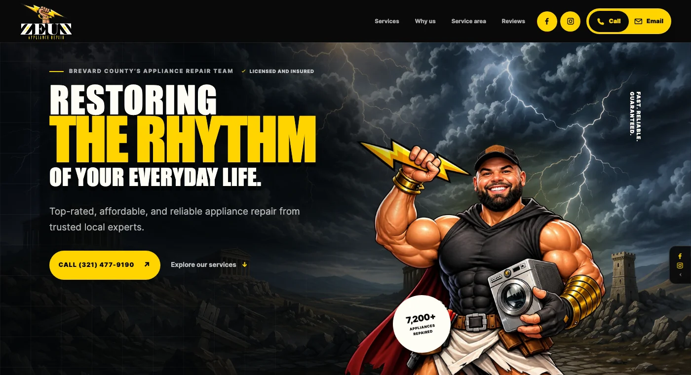 Zeus Appliance Repair website homepage preview