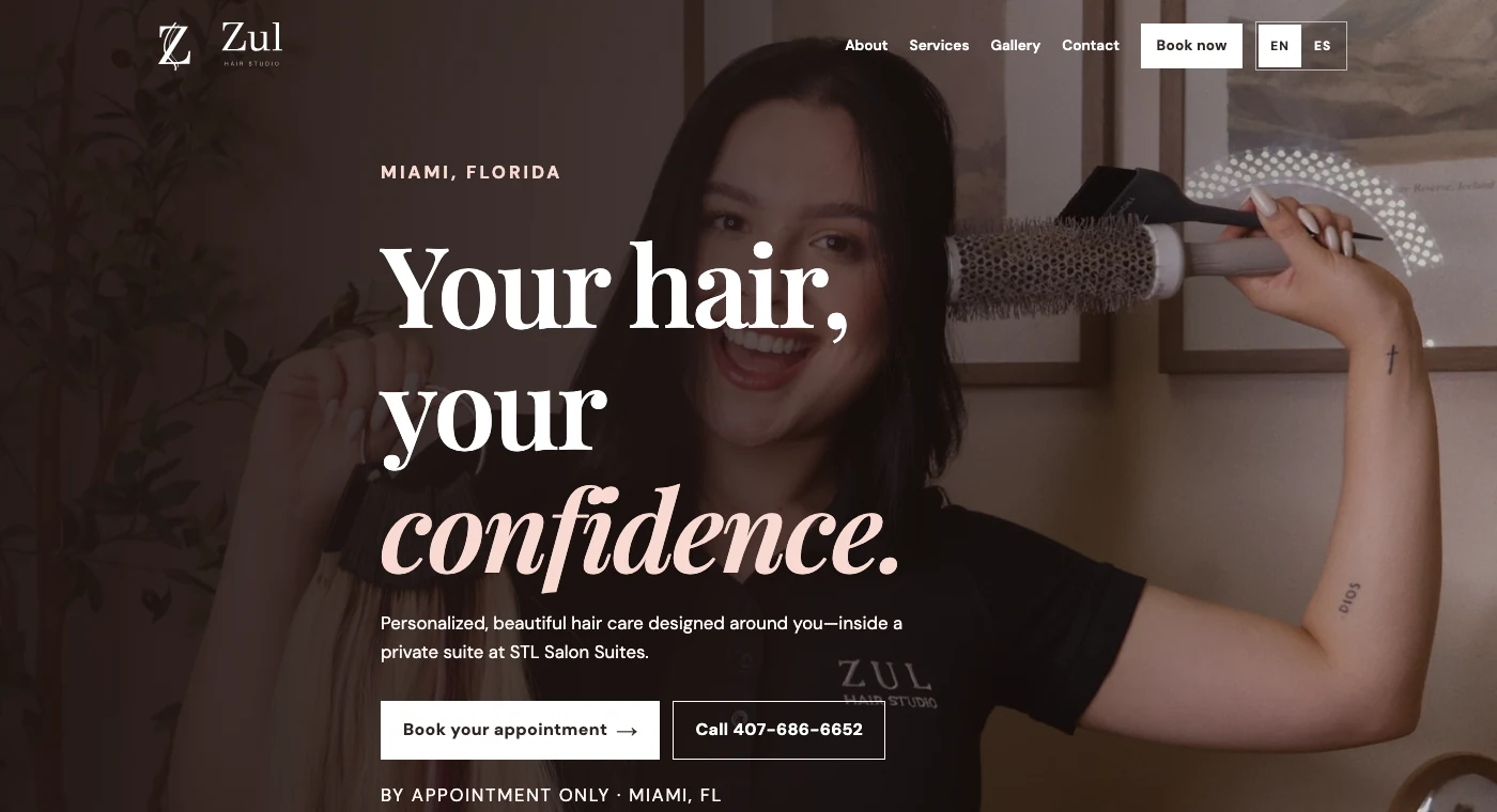 Zul Hair Studio bilingual Miami salon website homepage preview